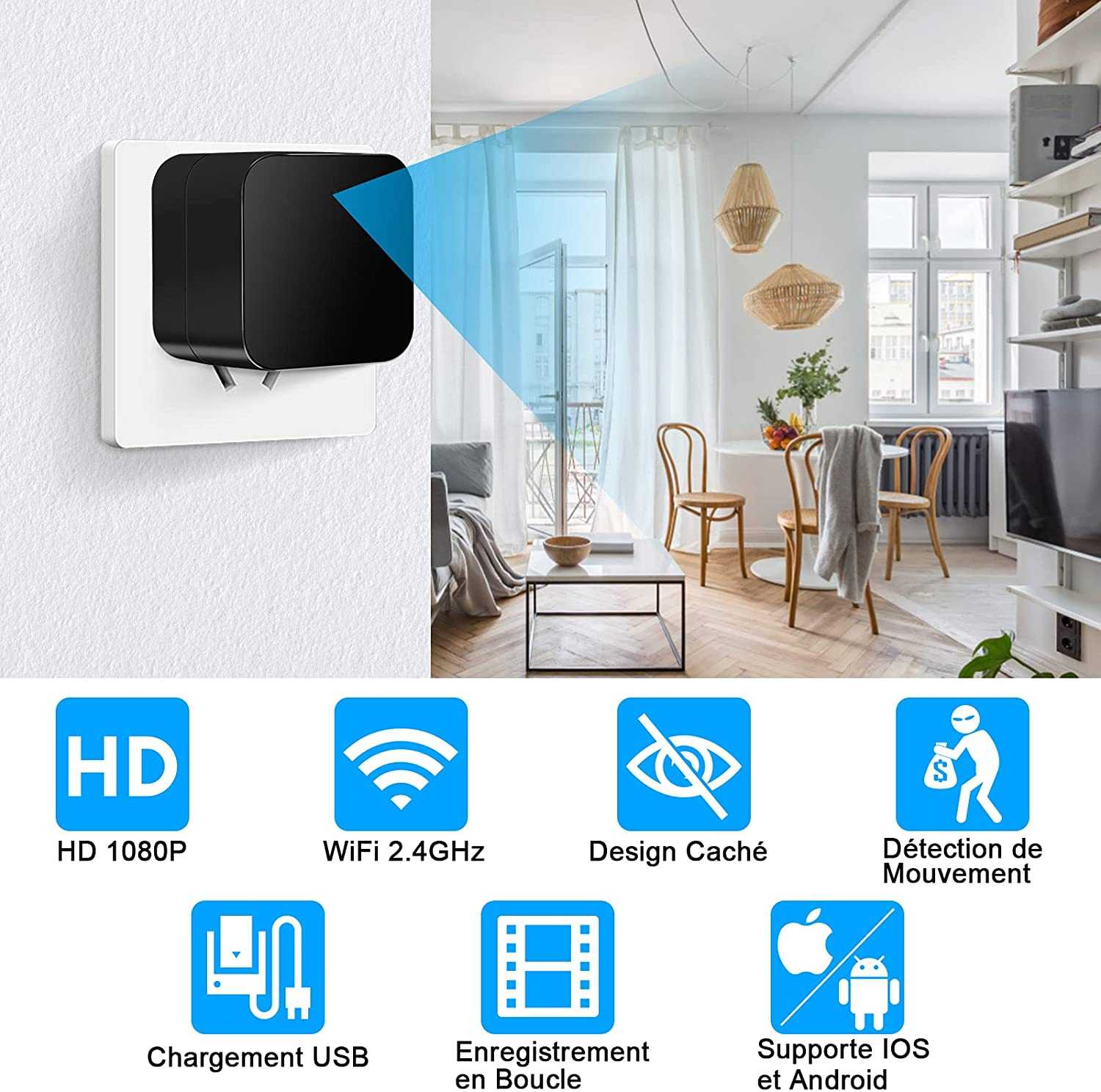 caméra espion wifi Full HD vision nocturne détection de mouvement